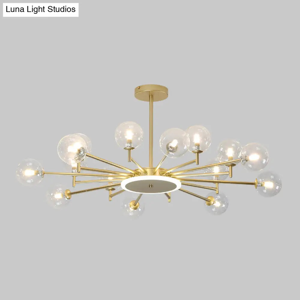 Contemporary Black/Gold Starburst Chandelier | Opal Frosted/Clear Glass Suspension Lighting For