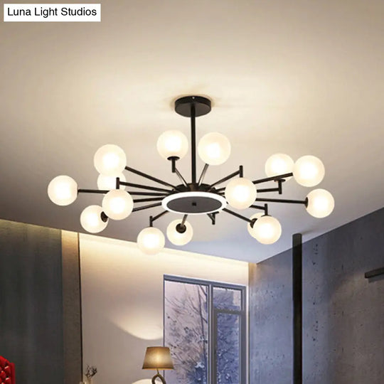 Contemporary Black/Gold Starburst Chandelier | Opal Frosted/Clear Glass Suspension Lighting For