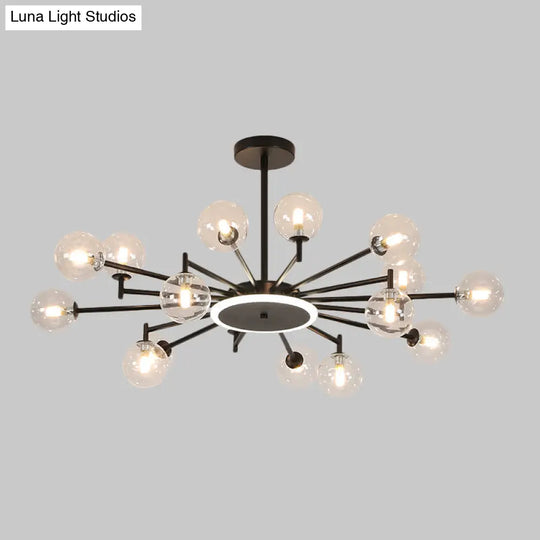 Contemporary Black/Gold Starburst Chandelier - Opal Frosted/Clear Glass Suspension Lighting For