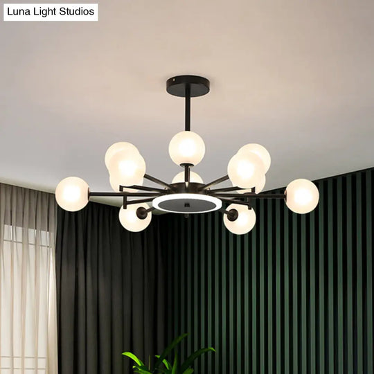 Contemporary Black/Gold Starburst Chandelier | Opal Frosted/Clear Glass Suspension Lighting For