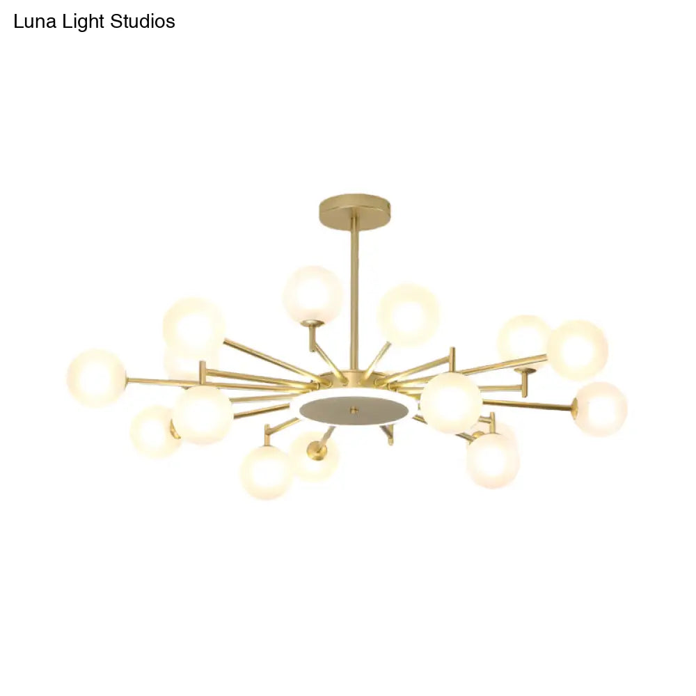 Contemporary Black/Gold Starburst Chandelier - Opal Frosted/Clear Glass Suspension Lighting For