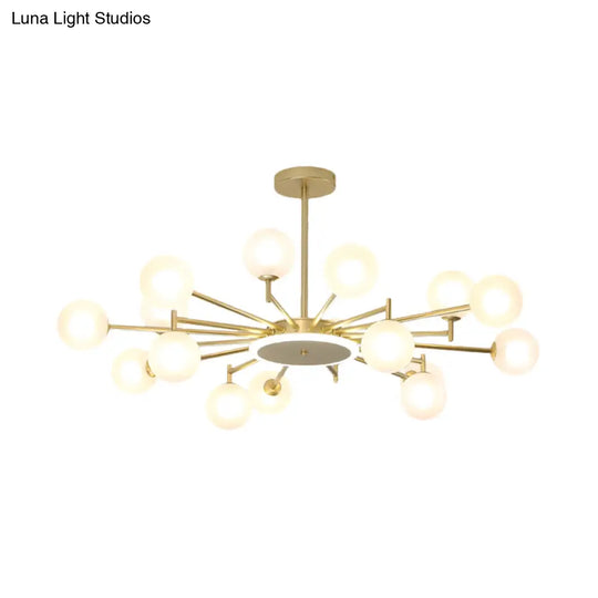 Contemporary Black/Gold Starburst Chandelier - Opal Frosted/Clear Glass Suspension Lighting For