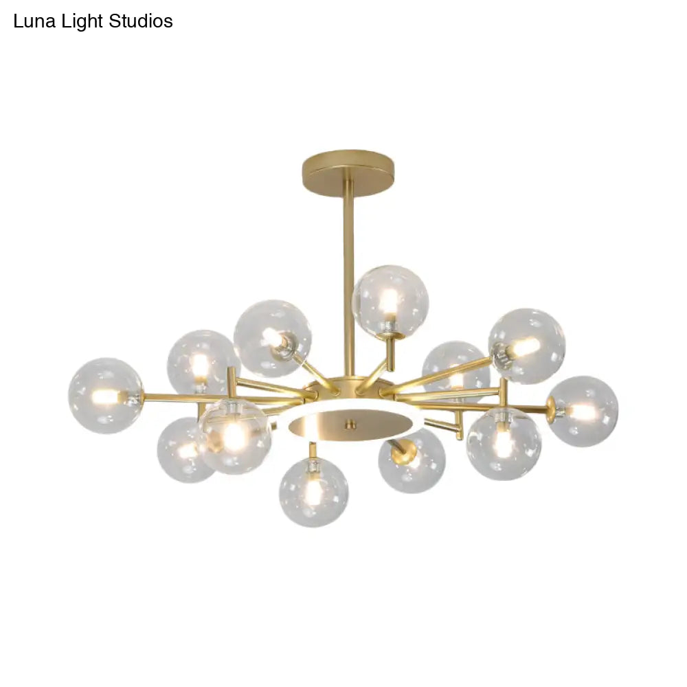 Contemporary Black/Gold Starburst Chandelier - Opal Frosted/Clear Glass Suspension Lighting For