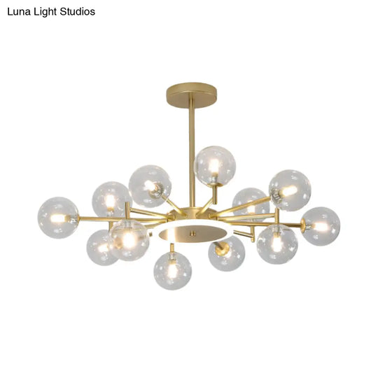 Contemporary Black/Gold Starburst Chandelier - Opal Frosted/Clear Glass Suspension Lighting For