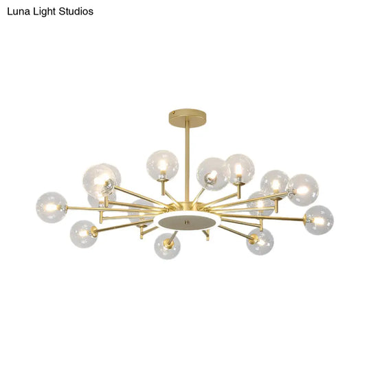 Contemporary Black/Gold Starburst Chandelier - Opal Frosted/Clear Glass Suspension Lighting For