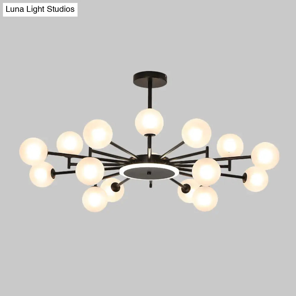 Contemporary Black/Gold Starburst Chandelier | Opal Frosted/Clear Glass Suspension Lighting For