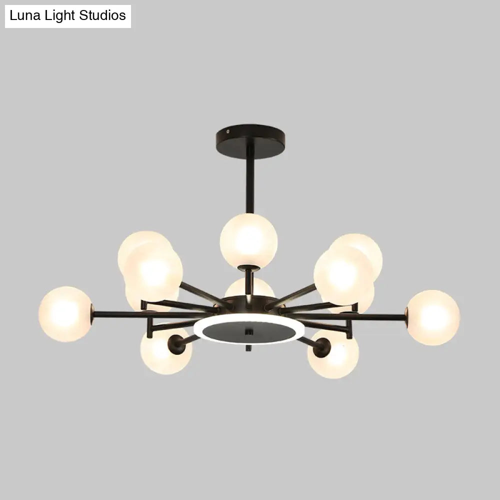 Contemporary Black/Gold Starburst Chandelier | Opal Frosted/Clear Glass Suspension Lighting For