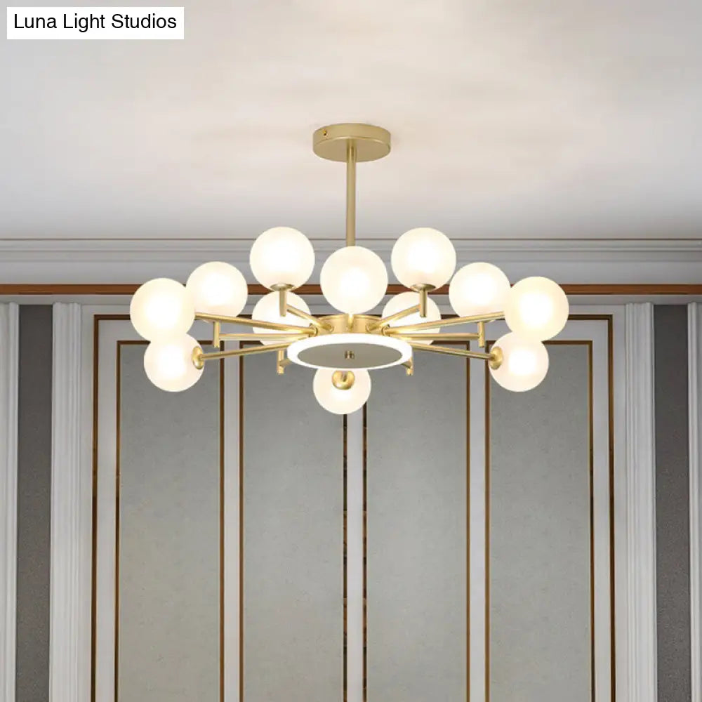 Contemporary Black/Gold Starburst Chandelier | Opal Frosted/Clear Glass Suspension Lighting For