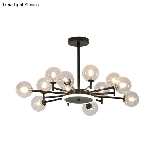 Contemporary Black/Gold Starburst Chandelier - Opal Frosted/Clear Glass Suspension Lighting For