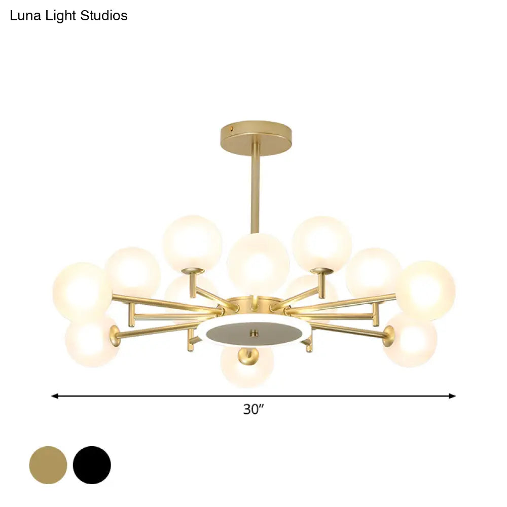 Contemporary Black/Gold Starburst Chandelier - Opal Frosted/Clear Glass Suspension Lighting For