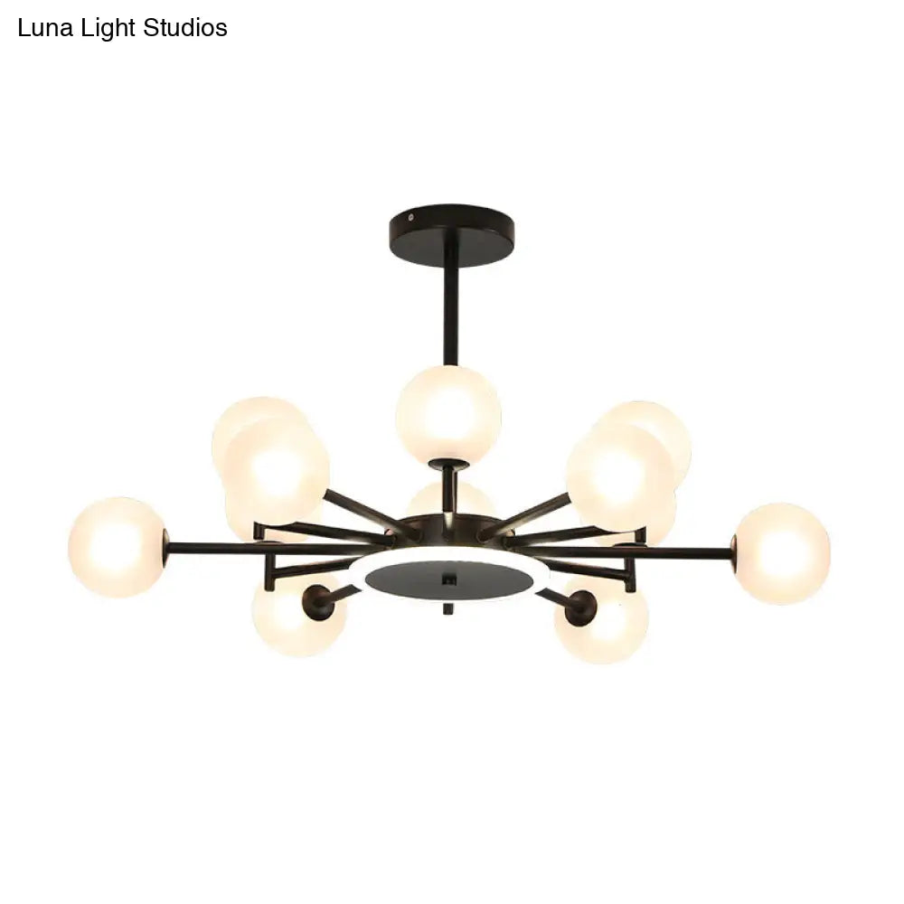 Contemporary Black/Gold Starburst Chandelier | Opal Frosted/Clear Glass Suspension Lighting For