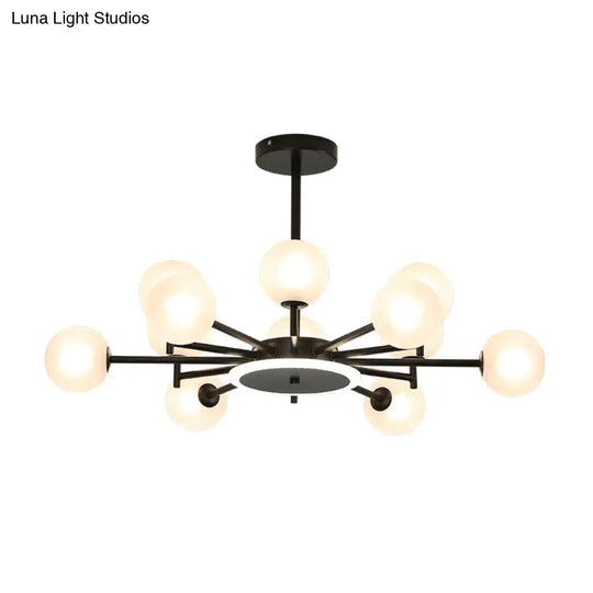 Contemporary Black/Gold Starburst Chandelier | Opal Frosted/Clear Glass Suspension Lighting For