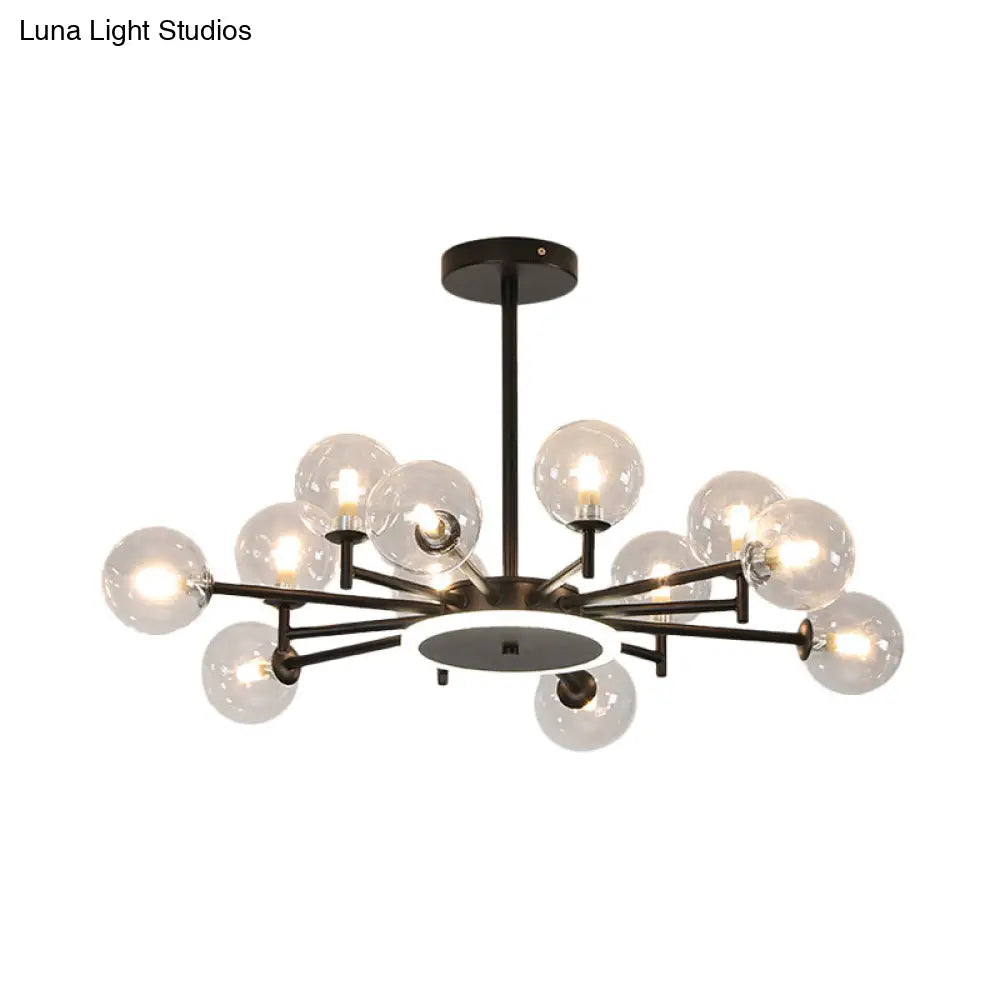 Contemporary Black/Gold Starburst Chandelier | Opal Frosted/Clear Glass Suspension Lighting For