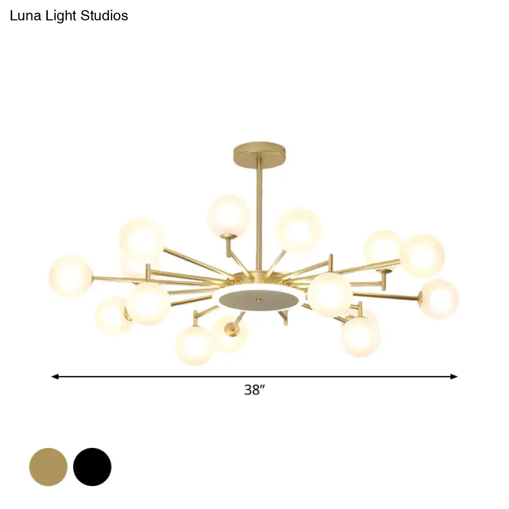 Contemporary Black/Gold Starburst Chandelier | Opal Frosted/Clear Glass Suspension Lighting For