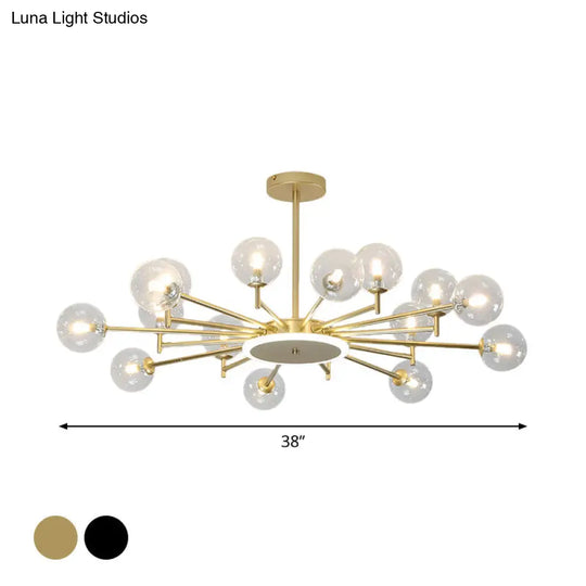 Contemporary Black/Gold Starburst Chandelier | Opal Frosted/Clear Glass Suspension Lighting For