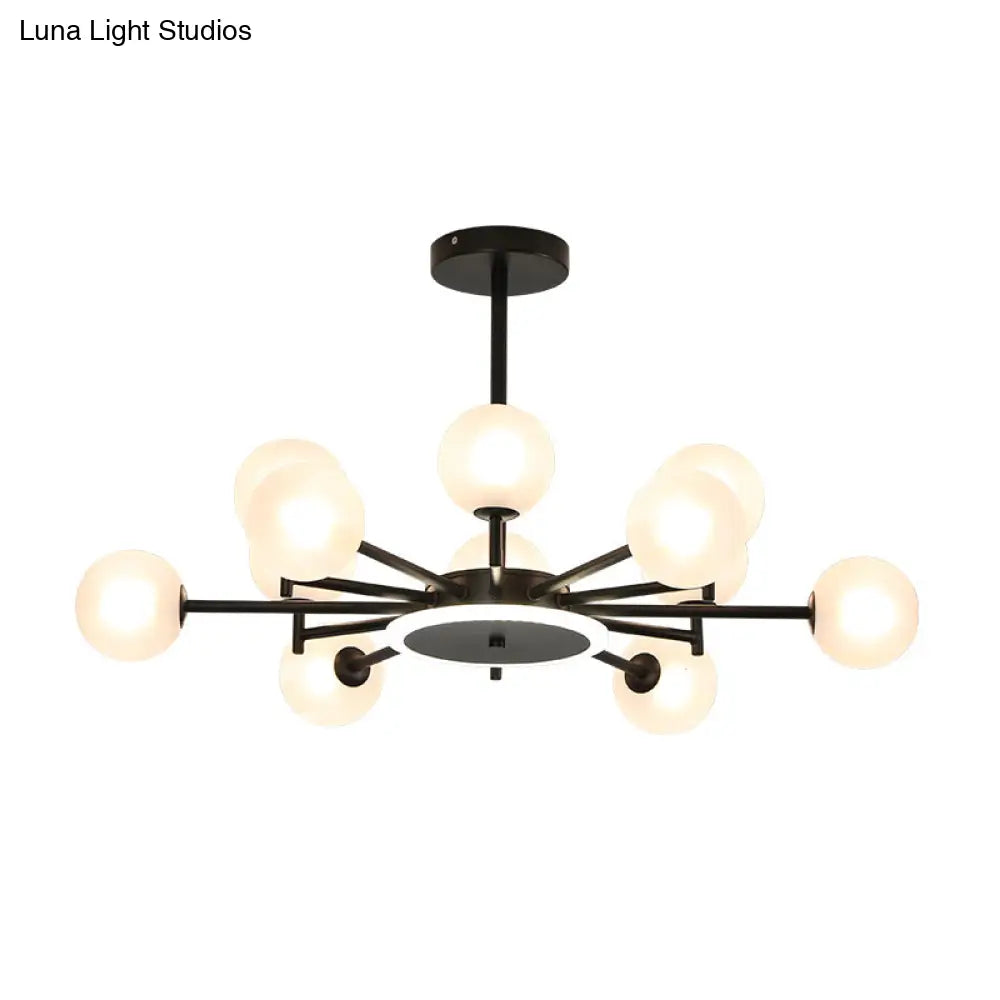 Contemporary Black/Gold Starburst Chandelier - Opal Frosted/Clear Glass Suspension Lighting For