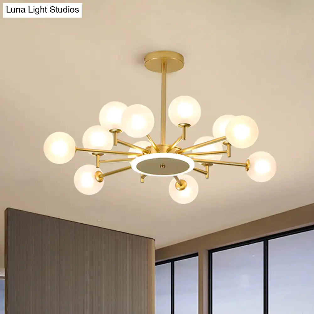 Contemporary Black/Gold Starburst Chandelier - Opal Frosted/Clear Glass Suspension Lighting For