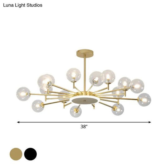 Contemporary Black/Gold Starburst Chandelier - Opal Frosted/Clear Glass Suspension Lighting For