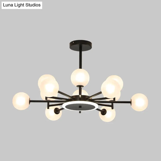 Contemporary Black/Gold Starburst Chandelier - Opal Frosted/Clear Glass Suspension Lighting For