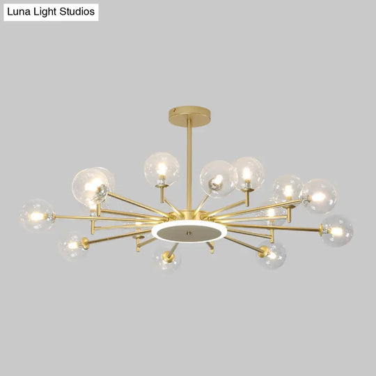 Contemporary Black/Gold Starburst Chandelier - Opal Frosted/Clear Glass Suspension Lighting For