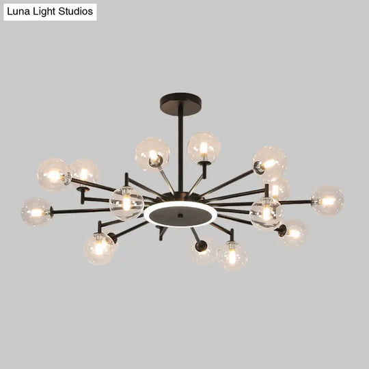 Contemporary Black/Gold Starburst Chandelier | Opal Frosted/Clear Glass Suspension Lighting For