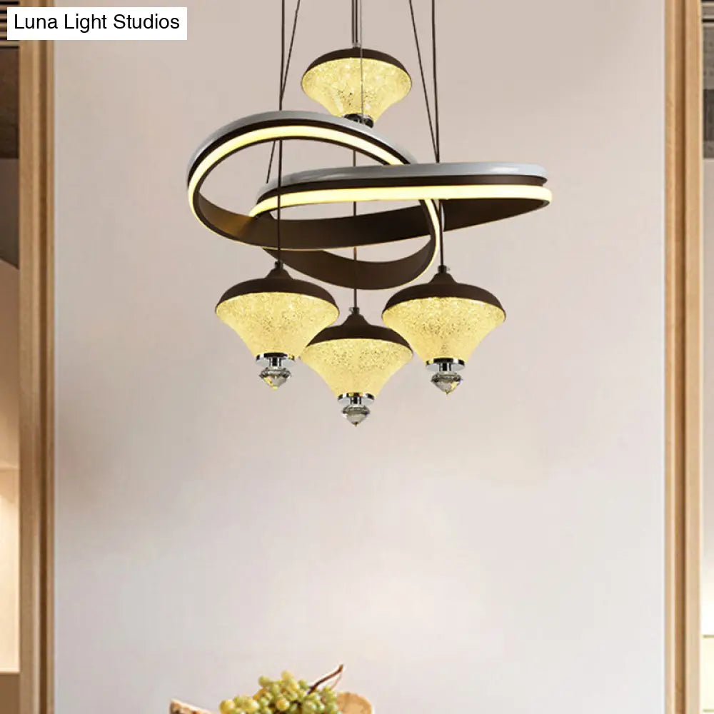 Contemporary Black Gyroscope Pendant: Multi-Light Acrylic Led Suspension Lamp With Twisted Shelf