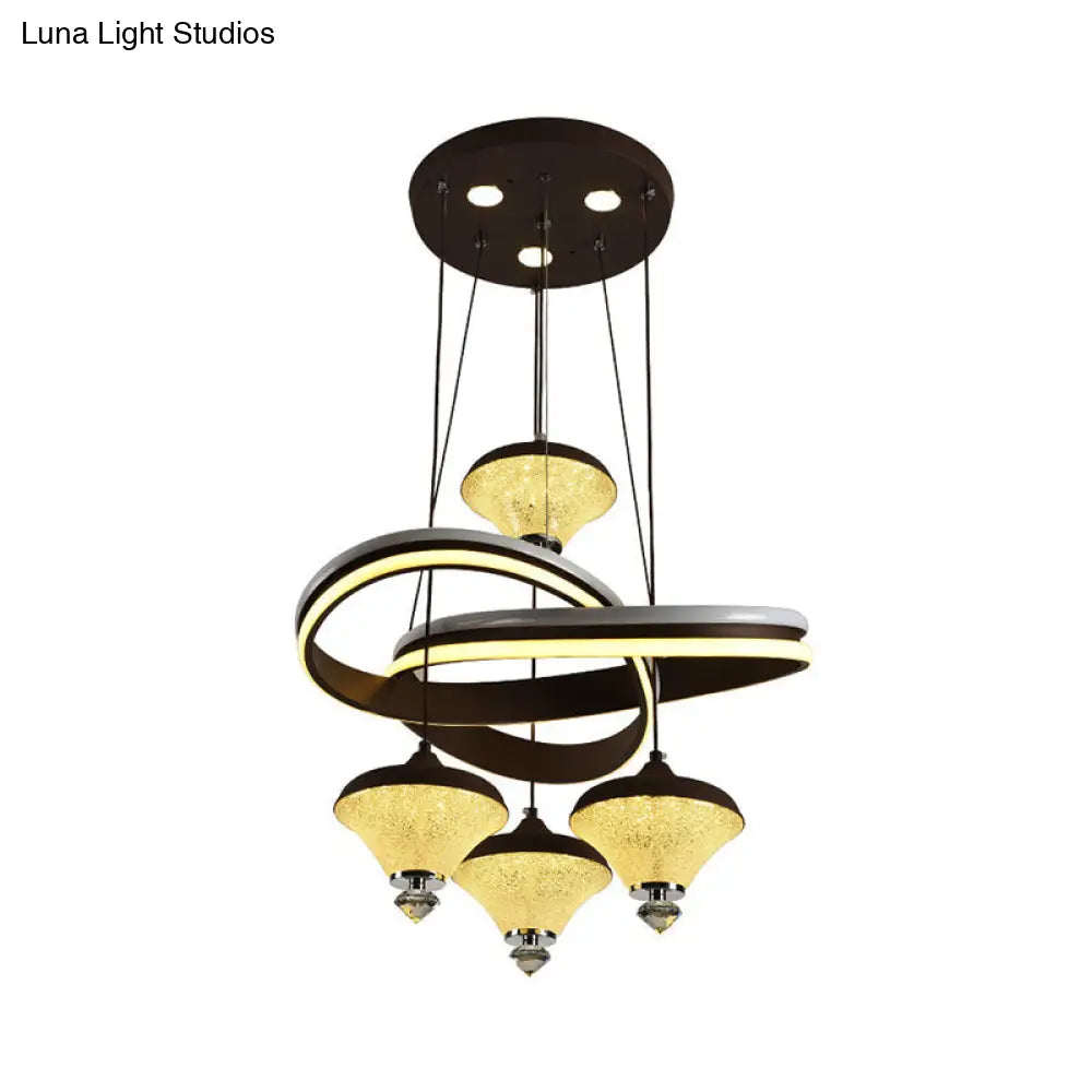 Contemporary Black Gyroscope Pendant: Multi-Light Acrylic Led Suspension Lamp With Twisted Shelf