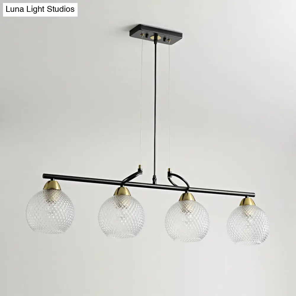 Contemporary Black Hanging Chandelier With Clear/Prismatic Glass 3/4 Bulbs - Modern Pendant Light