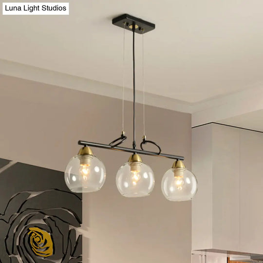 Modern Hanging Chandelier: Clear Glass Dual Bulb Pendant Light Kit In Black 3 /