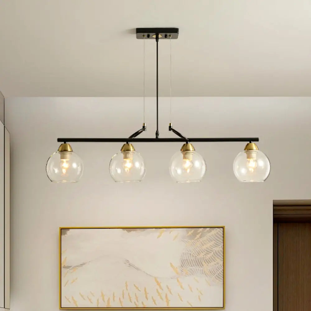 Contemporary Black Hanging Chandelier With Clear/Prismatic Glass 3/4 Bulbs - Modern Pendant Light