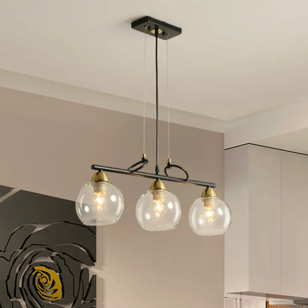 Contemporary Black Hanging Chandelier With Clear/Prismatic Glass 3/4 Bulbs - Modern Pendant Light