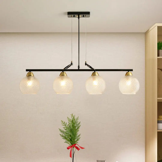 Contemporary Black Hanging Chandelier With Clear/Prismatic Glass 3/4 Bulbs - Modern Pendant Light