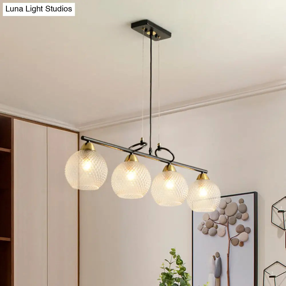 Contemporary Black Hanging Chandelier With Clear/Prismatic Glass 3/4 Bulbs - Modern Pendant Light