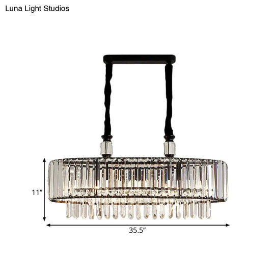 Contemporary Black Hanging Dining Room Island Lamp With Crystal Prisms Shade - 4/6 Heads 27.5/35.5