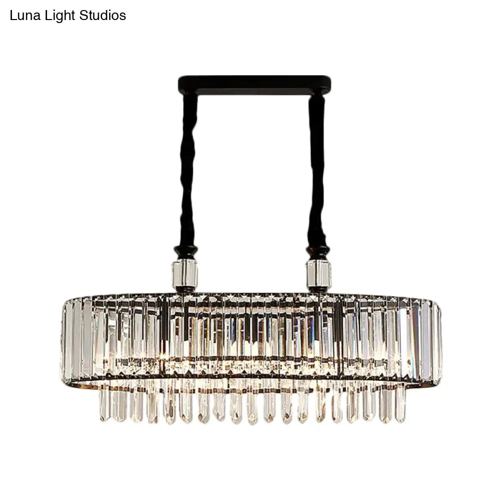 Contemporary Black Hanging Dining Room Island Lamp With Crystal Prisms Shade - 4/6 Heads 27.5/35.5