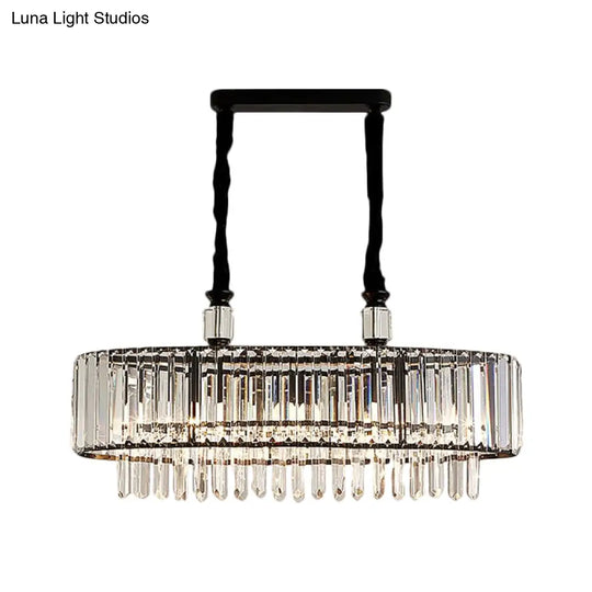 Contemporary Black Hanging Dining Room Island Lamp With Crystal Prisms Shade - 4/6 Heads 27.5/35.5