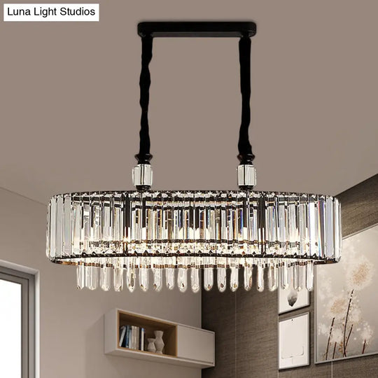 Contemporary Black Hanging Dining Room Island Lamp With Crystal Prisms Shade - 4/6 Heads 27.5/35.5