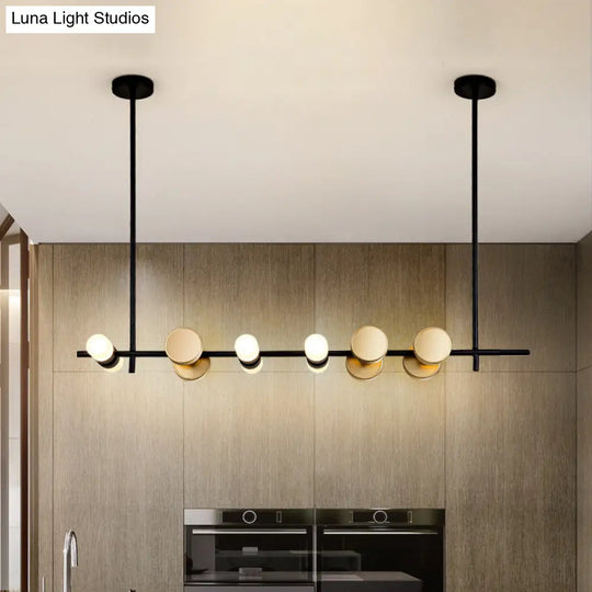 Contemporary Iron Chandelier With 6 Linear Pendant Lights For Kitchen Ceiling - Black