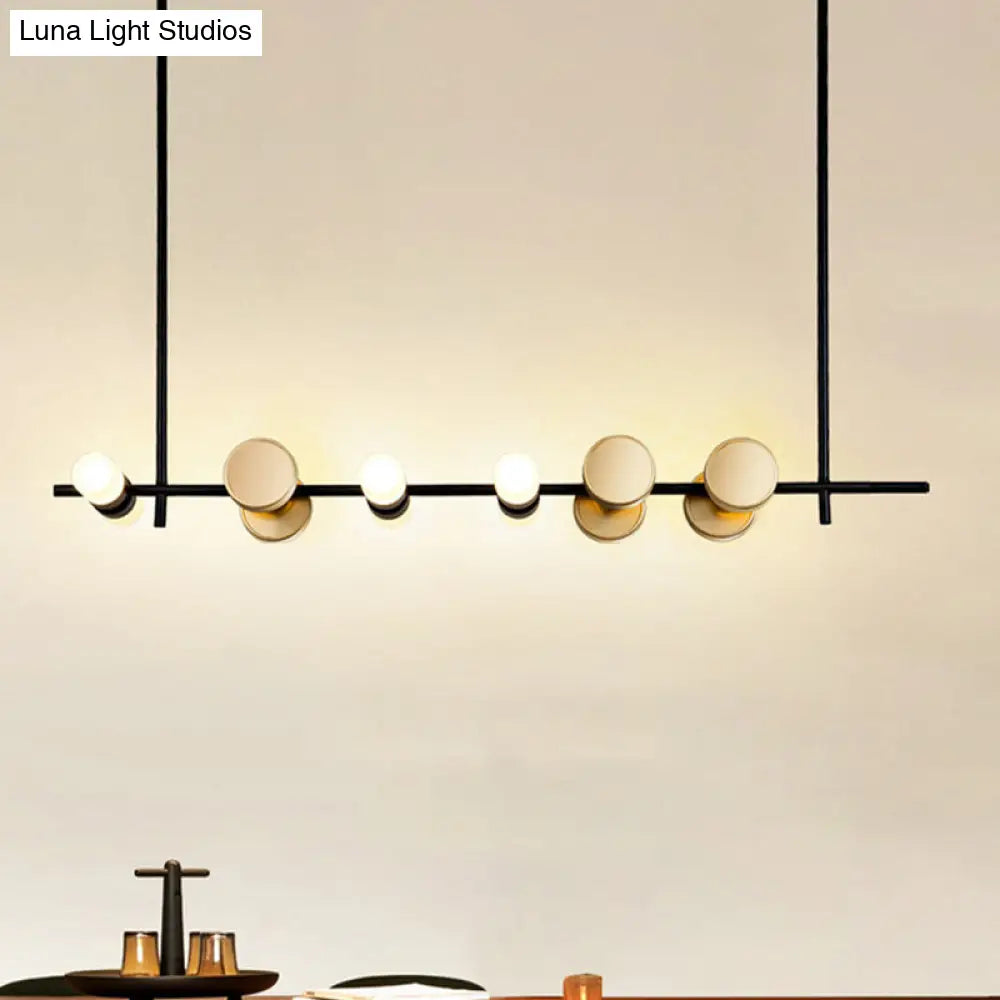 Contemporary Iron Chandelier With 6 Linear Pendant Lights For Kitchen Ceiling - Black