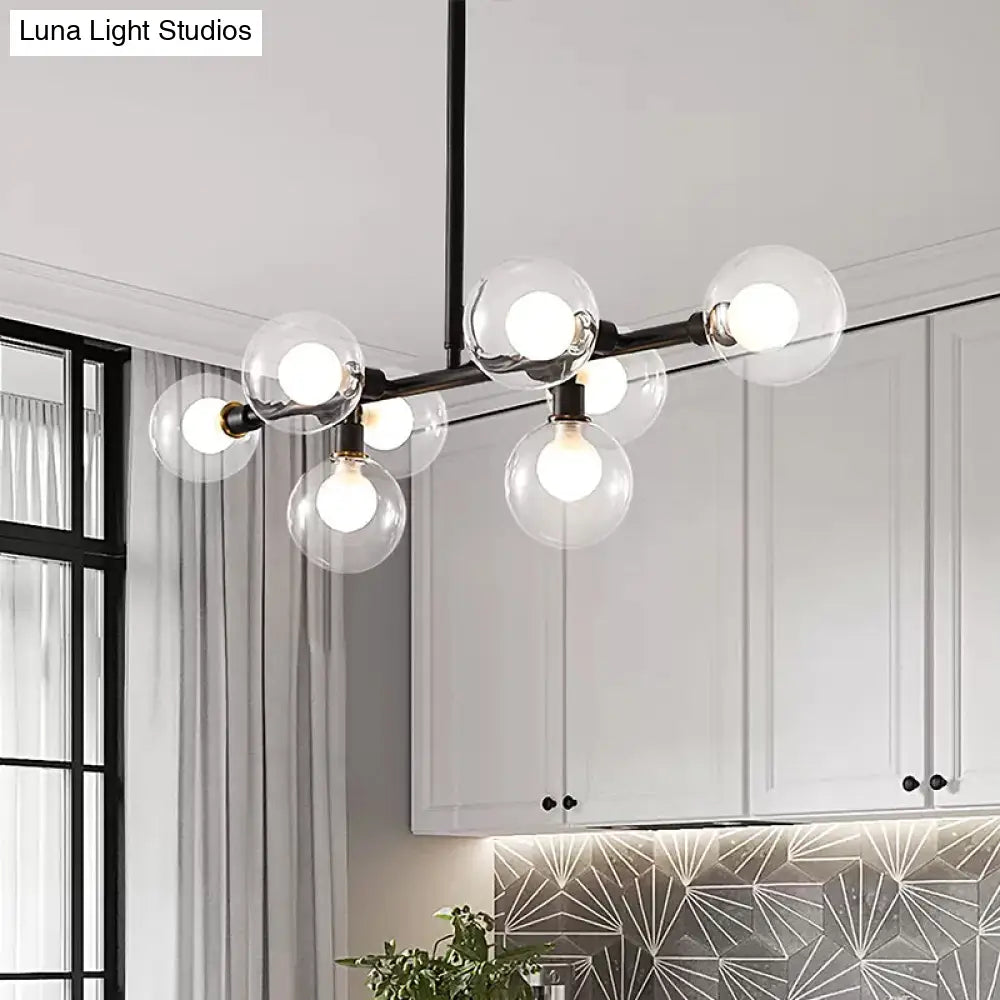 Contemporary Black Kitchen Island Lamp: Sleek 8-Head Hanging Light Kit With Clear Glass Shade