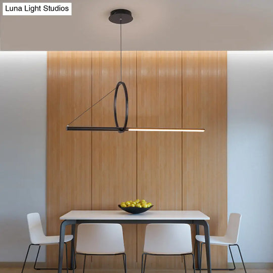 Contemporary Black Led Ceiling Light With Metal Ring And Linear Island Design For Dining Room