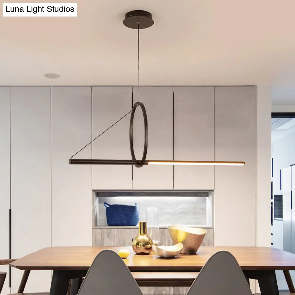 Contemporary Black Led Ceiling Light With Metal Ring And Linear Island Design For Dining Room