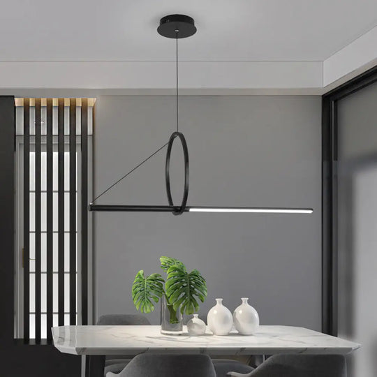 Contemporary Black Led Ceiling Light With Metal Ring And Linear Island Design For Dining Room / Warm