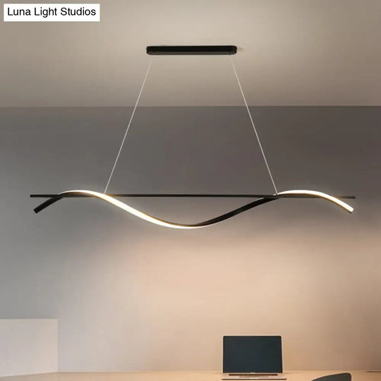 Contemporary Black Led Hanging Lamp For Restaurants - Simplicity Curved Design