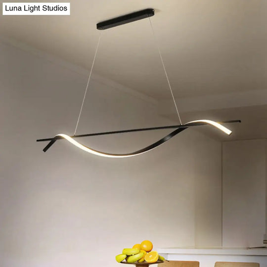 Contemporary Black Led Hanging Lamp For Restaurants - Simplicity Curved Design