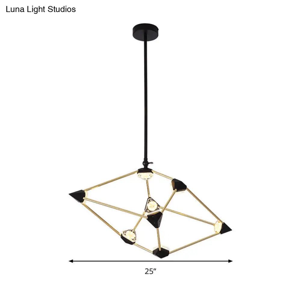 Contemporary Black Led Metal Pendant Light Chandelier For Dining Room - 25/31.5 Wide Diamond Design