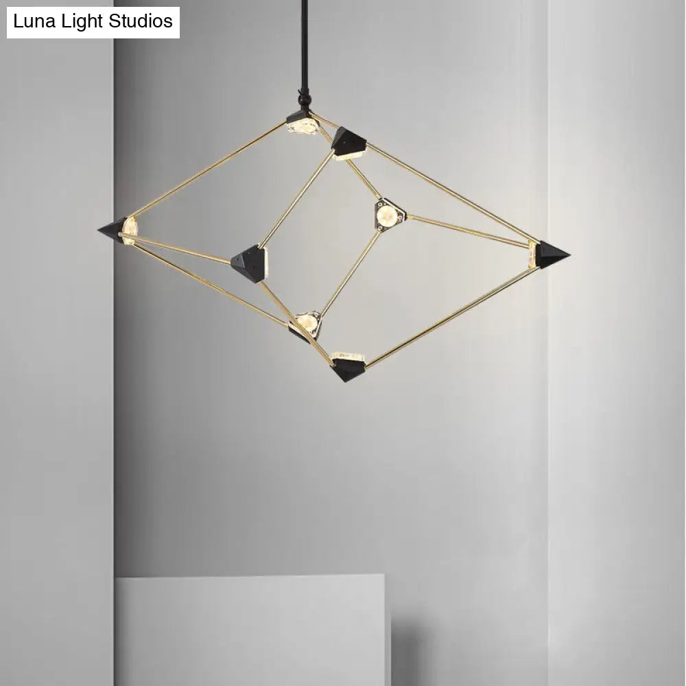 Contemporary Black Led Metal Pendant Light Chandelier For Dining Room - 25/31.5 Wide Diamond Design