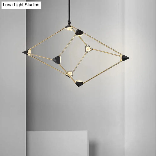 Contemporary Black Led Metal Pendant Light Chandelier For Dining Room - 25/31.5 Wide Diamond Design