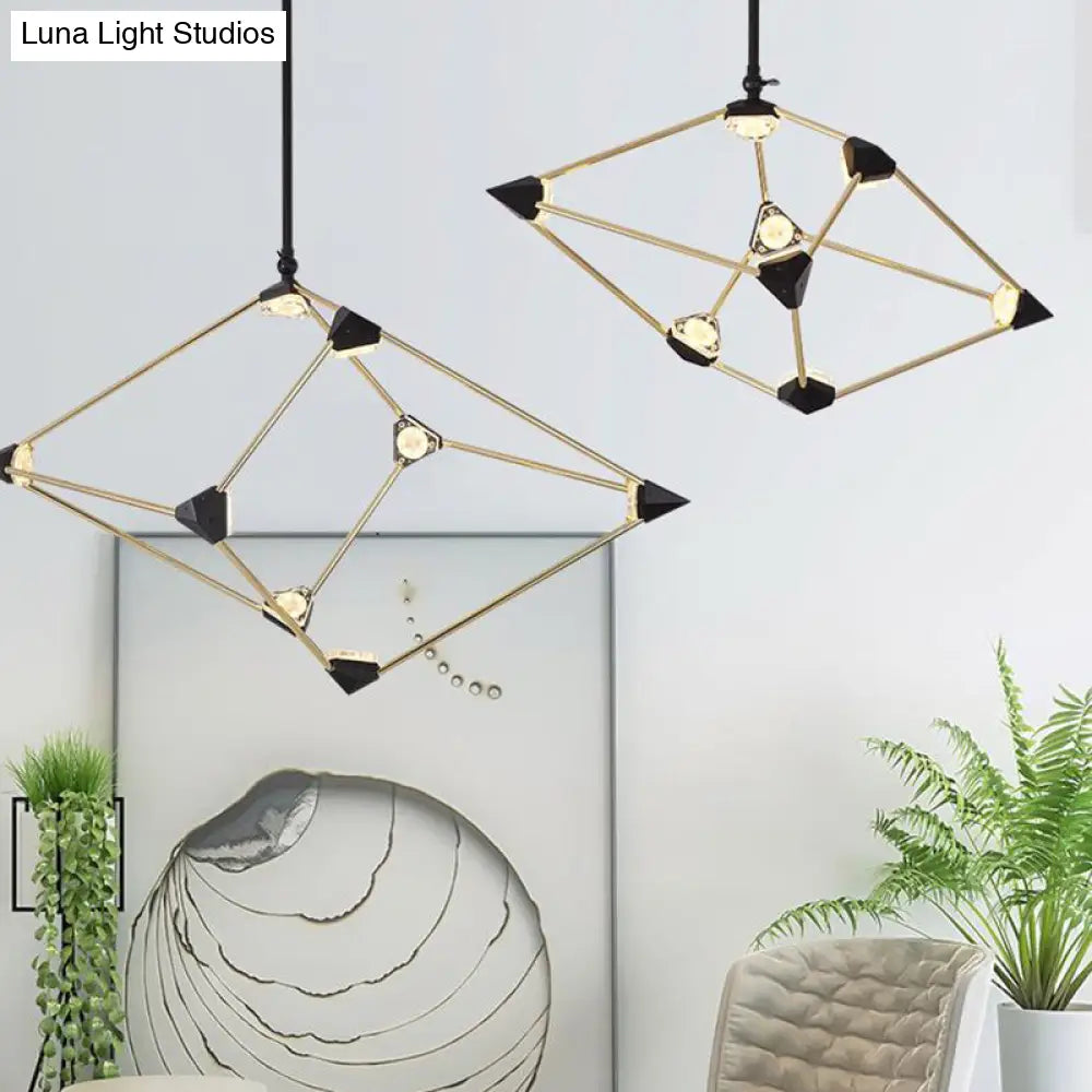 Contemporary Black Led Metal Pendant Light Chandelier For Dining Room - 25/31.5 Wide Diamond Design