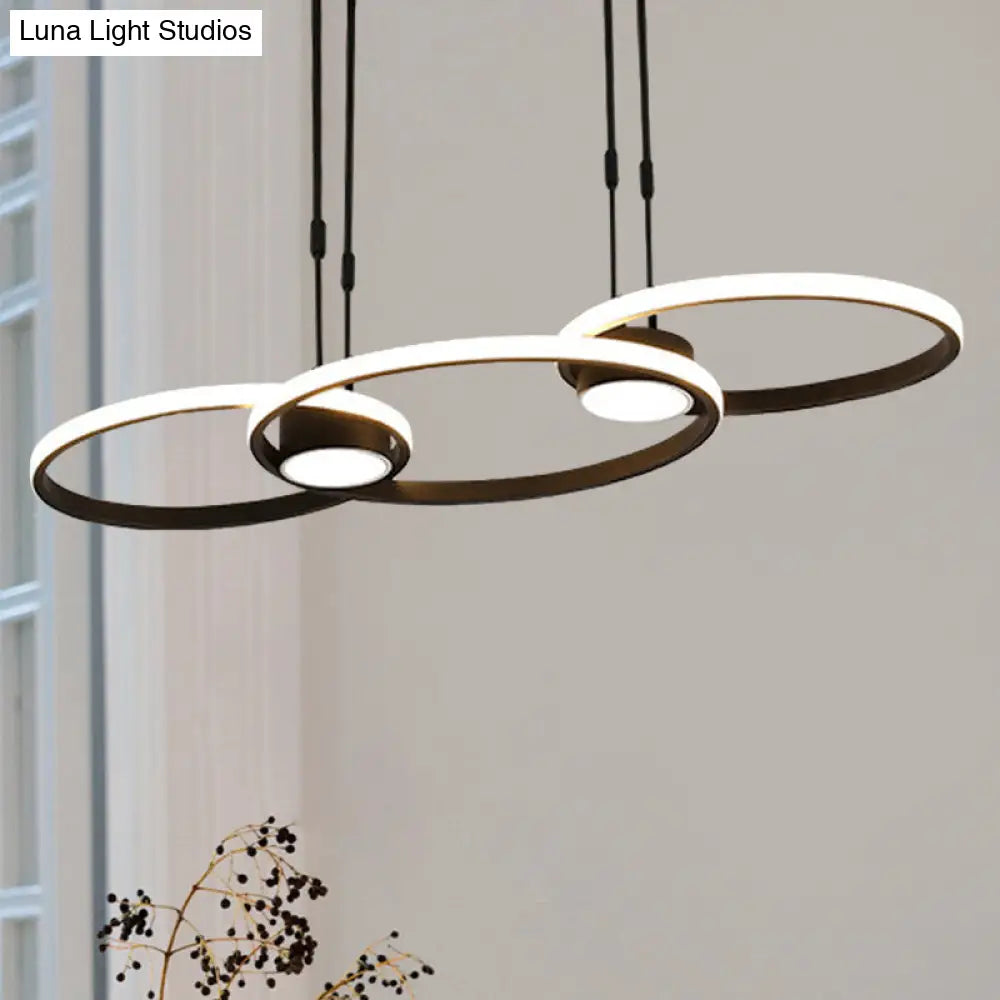 Contemporary Black Led Pendant Chandelier - Ring Metal Hanging Light In Warm/White / White